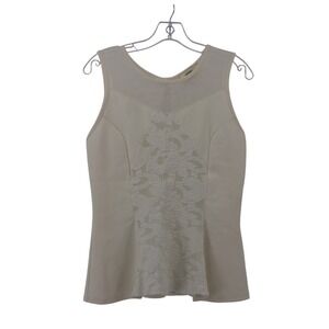 Joompy Tank Top Womens Large Cream Floral‎ Lace Mesh Keyhole Peplum EW08238